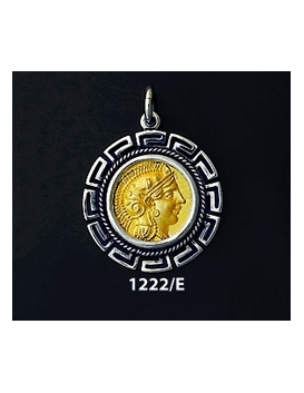 1222/E Medium Goddess Athena Coin Pendant with Greek Key Pattern (Gold Plated)