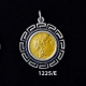 1225/E Medium Alexander The Great (Lysimachos) Coin Pendant with Greek Key Pattern ( Gold Plated)