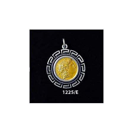 1225/E Medium Alexander The Great (Lysimachos) Coin Pendant with Greek Key Pattern ( Gold Plated)