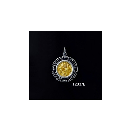 1233/E Small Goddess Athena Coin Pendant with Greek Key Pattern (Gold Plated)