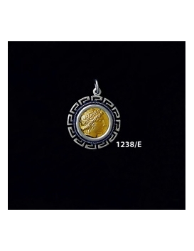 1238/E Small Chalkidian League God Apollo Coin Pendant with Greek Key Pattern (Gold Plated)