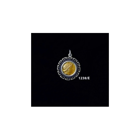 1238/E Small Chalkidian League God Apollo Coin Pendant with Greek Key Pattern (Gold Plated)