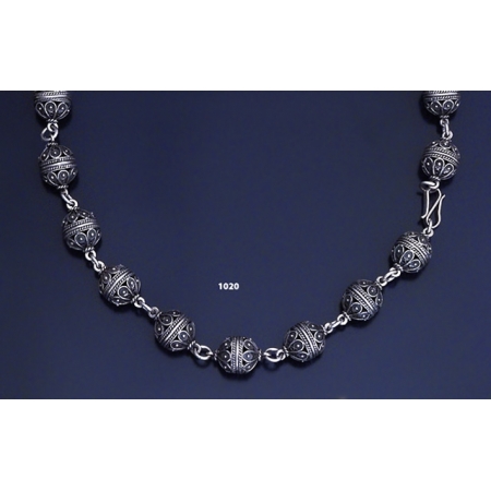 1020 Byzantine Intricate Silver Large Bead Necklace