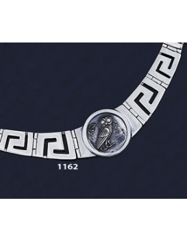 1162 Greek Key/Meander Necklace With Owl Of Wisdom Coin (L)