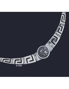 1174 Greek Key/Meander Necklace With Goddess Athena Coin (M)