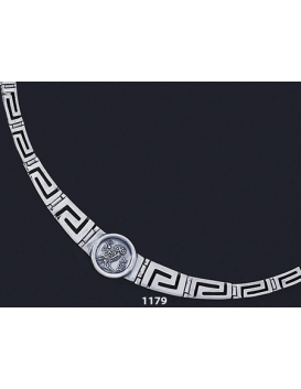 1179 Greek Key/Meander Necklace with Owl Of Wisdom Coin (S)