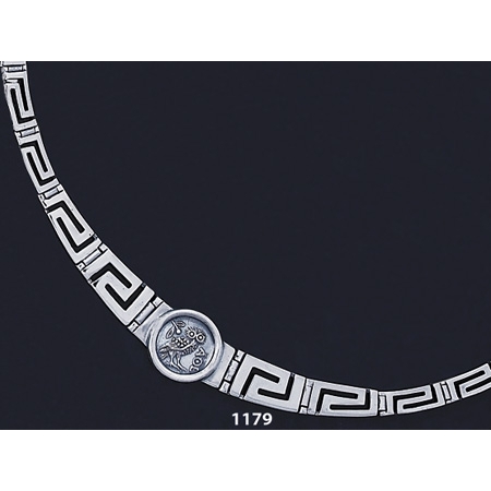 1179 Greek Key/Meander Necklace with Owl Of Wisdom Coin (S)