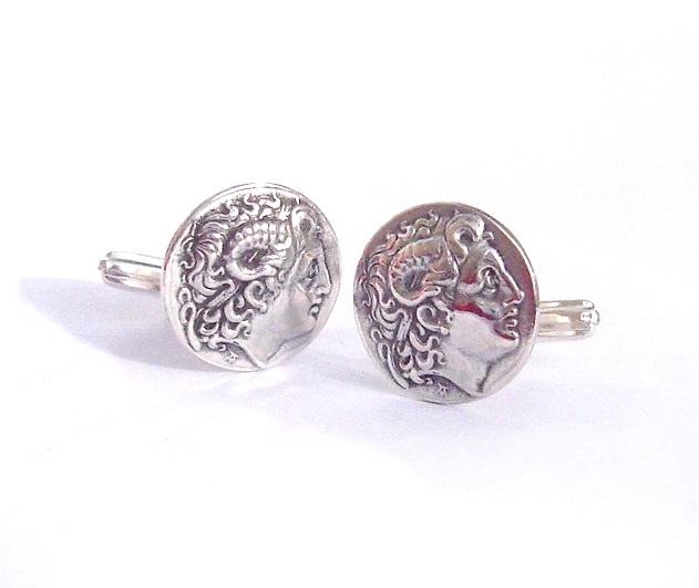 Alexander the Great Greek cufflinks Mens jewelry, sterling silver cuff links