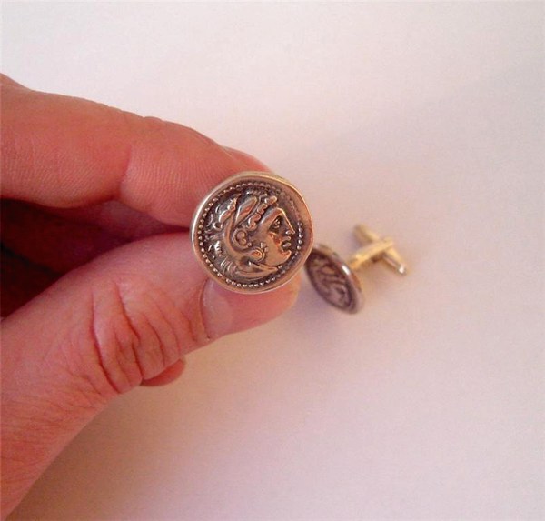 Alexander the Great coin cufflinks, ancient greek jewelry